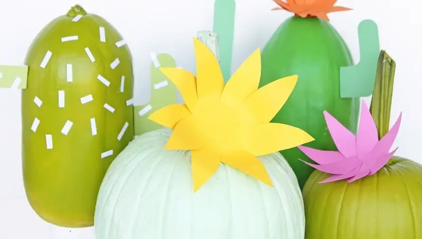 20 Unique No Carve Pumpkin Decorating Ideas: Halloween Fun cactus no carve pumpkin idea