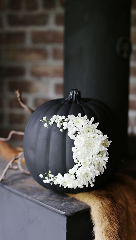 20 Unique No Carve Pumpkin Decorating Ideas: Halloween Fun floral moon no carve pumpkin ideas