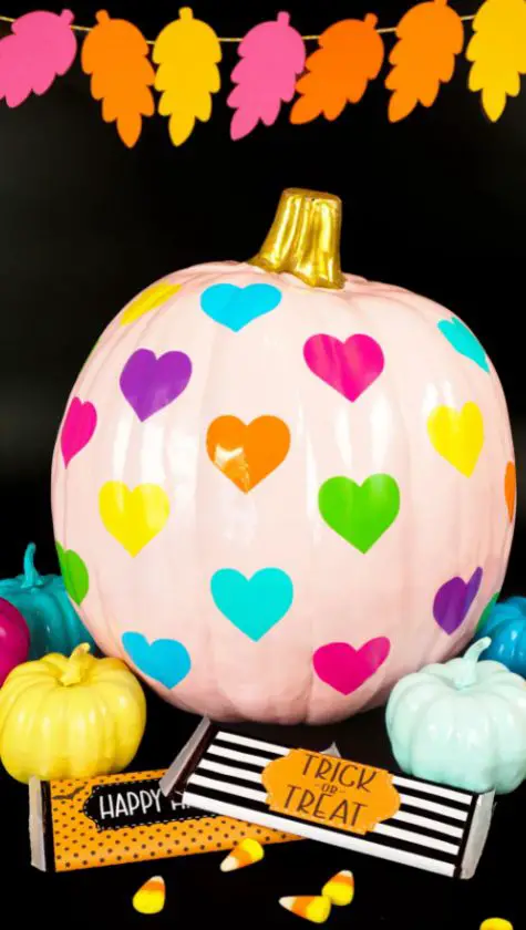 20 Unique No Carve Pumpkin Decorating Ideas: Halloween Fun rainbow heart pumpkin no carve idea