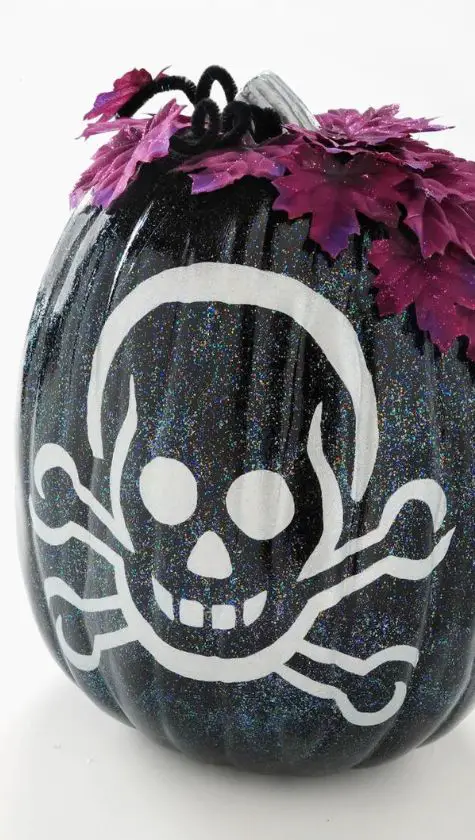 20 Unique No Carve Pumpkin Decorating Ideas: Halloween Fun sparkle skeleton no carve pumpkin idea